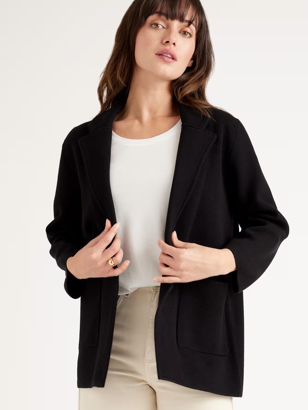 Quince Women’s 100% Organic Cotton Knit Blazer Sweater in Black L
